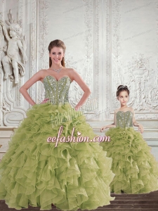 2015 Brand New Beading and Ruffles Olive Green Princesita Dress
